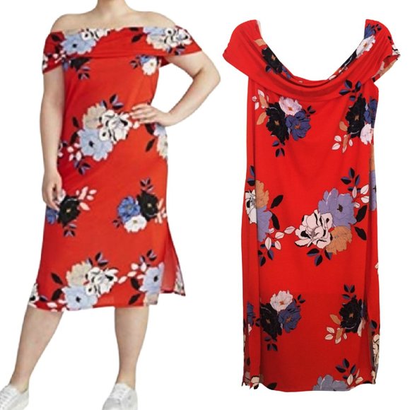 Rachel Roy Off The Shoulder Dress Floral Print Stretch Size 2X NEW - Picture 3 of 5